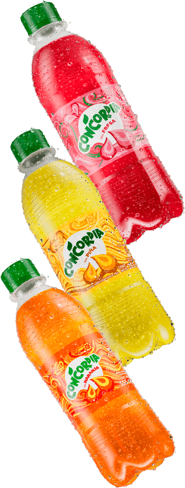 Botellas Concordia sabor fresa, piña y naranja